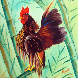 Ragunath Venkatraman: 'crown of the serama chicken', 2017 Oil Painting, Birds. Artist Description: CROWN OF THE SERAMA CHICKENTastier than TastySerama chicken is very upright little bird, and itaEURtms breast is high and pushed upwards with the wings almost touching the ground. Because of their such appearance, they are described as brave warriors and archangel chickens in Malaysia. Their ...