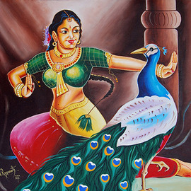 Ragunath Venkatraman: 'rhythms of tradition', 2016 Oil Painting, Dance. Artist Description: RHYTHMS OF TRADITIONAll Indian classical dances are to varying degrees rooted in the Natyashastra and therefore share common features: for example, the mudras  hand positions , some body positions, and the inclusion of dramatic or expressive acting or abhinaya. Indian classical music provides accompaniment and dancers of nearly ...