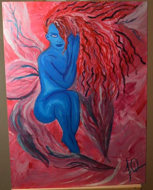 Artist Johana  Quintero Castro. 'Mujer Azul Cabello Rojo' Artwork Image, Created in 2016, Original Painting Acrylic. #art #artist