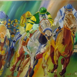 Ralph Megginson: 'horseracing', 2015 Oil Painting, Animals. Artist Description: Abstract Oil painting on canvas...