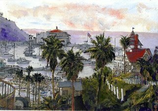 Randy Sprout: 'Avalon Harbor Late October', 2014 Ink Painting, Seascape.  8. 5X11 Pen  INk with Acrylic Washes on 140 Strathmore ...