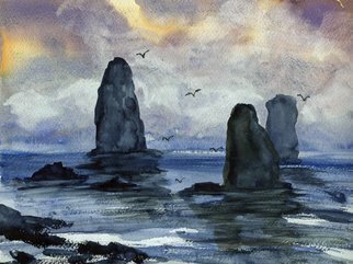 Randy Sprout: 'Cape Horn Overcast', 2019 Watercolor, Seascape. Artist Description: Rounding Cape Horn this desolete rocks have been the graves for many ships ...