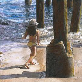 Randy Sprout: 'Little Jessica and Her Hat Malibu Pier', 2011 Pen Drawing, Circus. Artist Description:  8. 5X10 Pen & Ink w/ Pastels # 140 Paper I just now got back from Malibu Pier where I met Jessica and her hat playing with her Mom and an egg under the Malibu Pier. Late afternoon sun and a lot of sparkle. Her mom is going to want ...