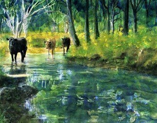 Randy Sprout: 'Streaming Cows', 2018 Oil Painting, Country. Cows crossing the creek...