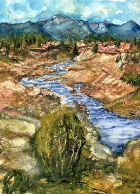 Randy Sprout: 'eaton canyon high dsert creek', 2020 Watercolor, Landscape. 12X9 Water Color on  140 Arches Hot Pressed: Done while on a hike up Eaton Canyon towards the falls. ...