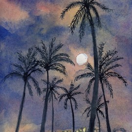 Randy Sprout: 'moonlight over key west', 2018 Oil Painting, Seascape. Artist Description: 7X5 Water Color on  140 Arches Hot Pressed done as a demo on a Cruise ship...