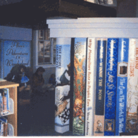 Rebecca L. Baldwin: '6ftLibrarybooks', 1996 Acrylic Painting, Children. Artist Description: A mural, 25 X 9 ft. painted on Drywall in A large three dimensional giant bookshelf, painted with the tiles of children' s favorite book designs , old and new. At the site of Jeffersontown Public Library in Louisville, Kentucky....