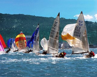 Dick Drechsler: 'competitive chaos', 2018 Color Photograph, Yachting. The 505 Nationals in San Francisco Bay as seen from the Press Boat. ...