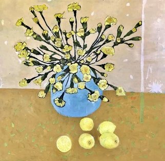 Artist: Rebecca De Figueiredo - Title: yellow carnations and lemons - Medium: Oil Painting - Year: 2017