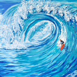 Irina Redine: 'big wave surfing', 2022 Oil Painting, Seascape. Artist Description: Big Wave Surfing aEUR