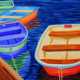 Renee Rutana: 'Vivid Concept', 2006 Acrylic Painting, Marine. Artist Description:  More dinghies, this time very bright, primary colors. * Gallery wrapped canvas with painting extending to the sides....