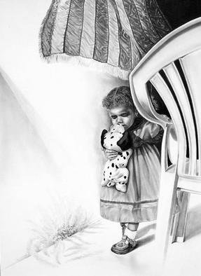 Dennis Rennock: 'September 11th', 2001 Pencil Drawing, Americana. With clever hidden symbolism, a well crafted rendering of a child passing an empty garden chair in memory of the historic events of September 11th 2001....