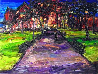 Arthur Robins: 'MADISON SQUARE PARK WITH SQUIRRELS', 1999 Oil Painting, Urban.      EXPRESSIONISM, ABSTRACT, PARK, LANDSCAPE, COLORFUL, RICH COLORS, JOYFUL,  FIGURATIVE, SURREAL, CITYSCAPE, CARS, BUILDINGS, STREET, NEW YORK CITY, NEW YORK ART, TIMES SQUARE.    ...