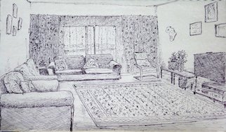 Rashid Hamza: 'Done in sketch pen: Drawing Room', 2016 Pen Drawing, Interior.  Pen drawing, realistic, perspective, interior, drawing room, house, Al Nahda Building in Dubai Room 802, ...