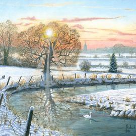Richard Harpum: 'winter stroll', 2017 Acrylic Painting, Landscape. Artist Description: This painting depicts a winter scene and is based upon some photographs I took the last time we had a major snowfall in South Yorkshire, England.  My wife and I spent some time strolling along the River Ryton near Bawtry. However, it is largely made up out of ...