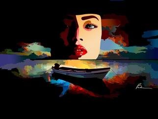 Richard Brown: 'WOMAN IN LAKE', 2011 Digital Art, Fantasy.           40x60 digital airbrush painting on canvas               ...