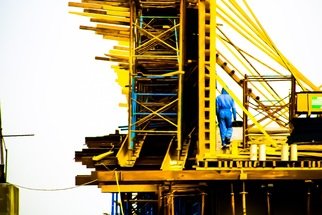 Richard Peterson: 'bridge', 2019 Color Photograph, Urban. This photograph was taken in the Nile riverEgypt , worker on a brigde under construction. ...