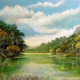 Ricardo Sanchez Beitia: 'Vista del lago Camaron', 2010 Oil Painting, Landscape. 