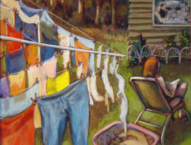Artist Ric Hall And Ron Schmitt. 'Wash On The Line' Artwork Image, Created in 2009, Original Pastel. #art #artist