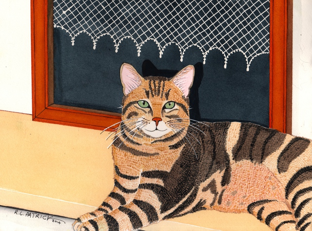 Ralph Patrick  'Brown Tabby In Front Of Window', created in 2014, Original Watercolor.