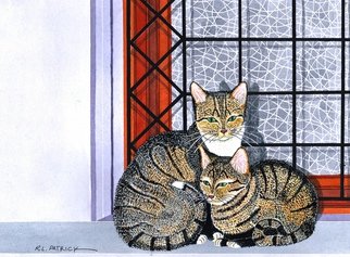 Artist: Ralph Patrick - Title: Mother and Kitten in Window - Medium: Watercolor - Year: 2014
