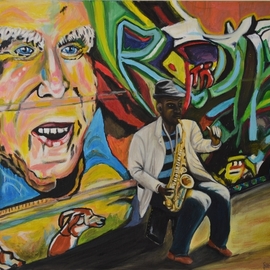 Rosa Maria Protopapa: 'on the road', 2016 Other Painting, Urban. Artist Description: sax music...