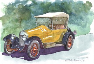 Artist: Roberto Echeverria - Title: Yelow Old Car - Medium: Watercolor - Year: 2015