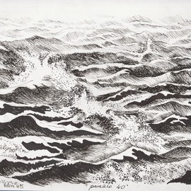 Roberto Trigas: 'Paralell 40', 2016 Ink Drawing, Seascape. Artist Description:  I sailed all the seas for 17 years. This drawing was made on board in the South Atlantic ...