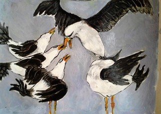 Roberto Trigas: 'bad friends', 2016 Encaustic Painting, Birds. Albatros fighting...
