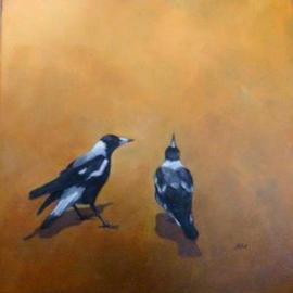 Rod Bax: 'morning lesson', 2010 Oil Painting, Birds. Artist Description:  recent work on australian magpie ...