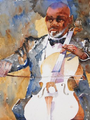 Roderick Brown: 'Cello Time', 2011 Watercolor, Music.             one of my many music and hands focussed paintings            ...