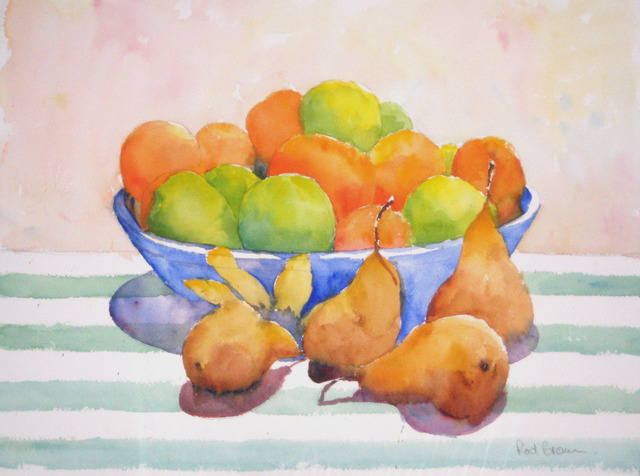Artist Roderick Brown. 'Pears To The Front' Artwork Image, Created in 2009, Original Watercolor. #art #artist