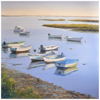 Artist: Roman Markov - Title: Boats in the river Ria Formosa, Portugal - Medium: Oil Painting - Year: 2013