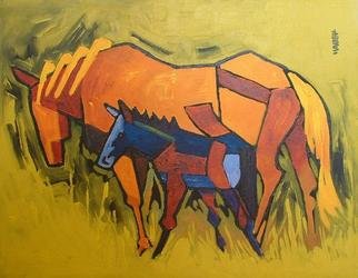 Rone Waugh: 'bozo and mom', 2006 Acrylic Painting, Animals. This foal was born in South Australia late 2004 and is destined to be a racehorse. The artist was living on an adjacent property at that time and the colt is the main subject for one half of the 