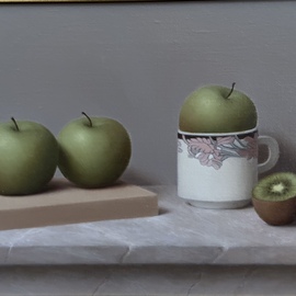 Ronald Weisberg: 'apples 2', 2017 Oil Painting, Still Life. Artist Description: apple, still life, oil painting, realism, kiwi...
