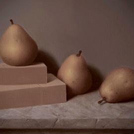 Ronald Weisberg: 'pear 3', 2017 Oil Painting, Still Life. Artist Description: pears, marble table, wooden blocks ...