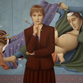 Ronald Weisberg: 'pipe dreams', 2012 Oil Painting, Representational. Artist Description:  oriental screen, sensual figures, woman, pipe, dream, fantasy, robes...