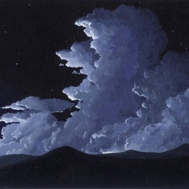 Ron Wilkinson: 'First Light', 2002 Acrylic Painting, Landscape. Artist Description:' First Light' was painted as part of a series of night landscapes, principally concerned with early day light effects on cumulus clouds.The emotive atmosphere is expressed by the adoption of a slightly abstracted execution in the work, portraying high contrast and volume and a flattening of perpective....