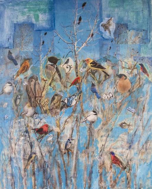 Artist Roz Zinns. 'Bird Songs' Artwork Image, Created in 2013, Original Collage. #art #artist