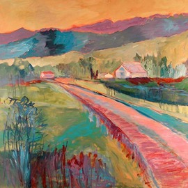 Roz Zinns: 'Country Road', 2008 Acrylic Painting, Abstract Landscape. Artist Description:  Warm slightly abstracted country scene. ...