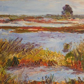 Roz Zinns: 'Salt March', 2007 Acrylic Painting, Seascape. Artist Description:  The migrating birds love to come here in this marsh filled with wild grasses. ...