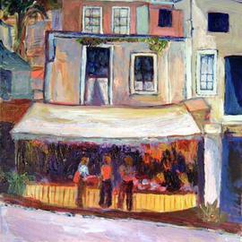 Roz Zinns: 'Taorminos Market', 2004 Acrylic Painting, Cityscape. Artist Description: Taormina, Sicily, is a vacationers dram, with a view of Mt. Etna on one side, a Greek forum and the Mediterranean on another.  The buildings, markets and landscape is magnificent....