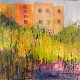 Roz Zinns: 'Urban Landscape', 2006 Acrylic Painting, Cityscape. Artist Description:  Trees soften the city scene. ...