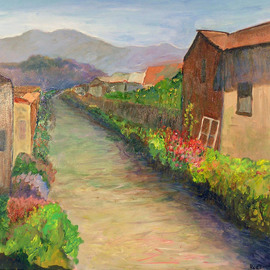 Roz Zinns: 'Warm Afternoon 2', 2010 Acrylic Painting, Landscape. Artist Description:    Alley leading to the hills  ...