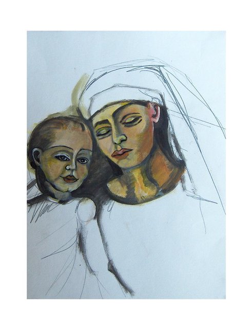Artist Ruth Olivar Millan. 'Madona And Child ' Artwork Image, Created in 2010, Original Painting Acrylic. #art #artist