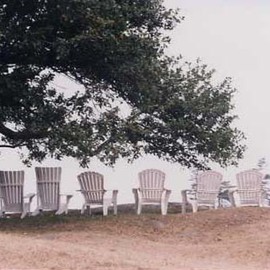Ruth Zachary: 'End Of Day', 2000 Color Photograph, Americana. Artist Description:  Adirondack chairs all in a row under the boughs of an old tree.  Empty now as dusk approaches.  Monhegan Island, Maine on the lawn of the Monhegan House. 11 x 14