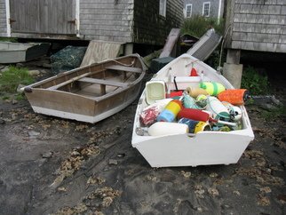 Ruth Zachary: 'Fishermans Jumble', 2012 Color Photograph, Seascape. An almost black and white image popped with colorful lobstermen' s buoys.  Traditional skiffs, row boats on Fish Beach, Monhegan Island, Maine. Larger sizes available ( 11 x 14, $98) ....