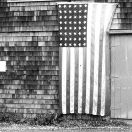 Ruth Zachary: 'Island Patriot', 2012 Black and White Photograph, Americana. Artist Description: Forty- eight star American flag displayed on rustic shaker shingled New England barn.  Monhegan Island, Maine.   ...
