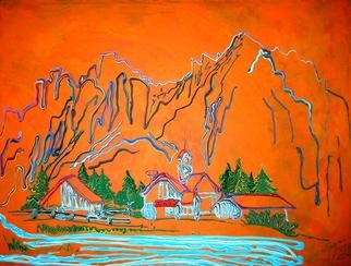 Artist: Ryan Ilinca - Title: village in the mountains - Medium: Acrylic Painting - Year: 2015