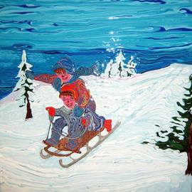 Ryan Ilinca: 'winter fun', 2014 Acrylic Painting, Children. Artist Description: Original artwork using a special technique. Acrylics and spatula in this original style called Octavianism. ...